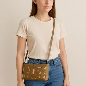 J.L. Saldivar Tooled Leather Crossbody Bag Olive Tan Floral